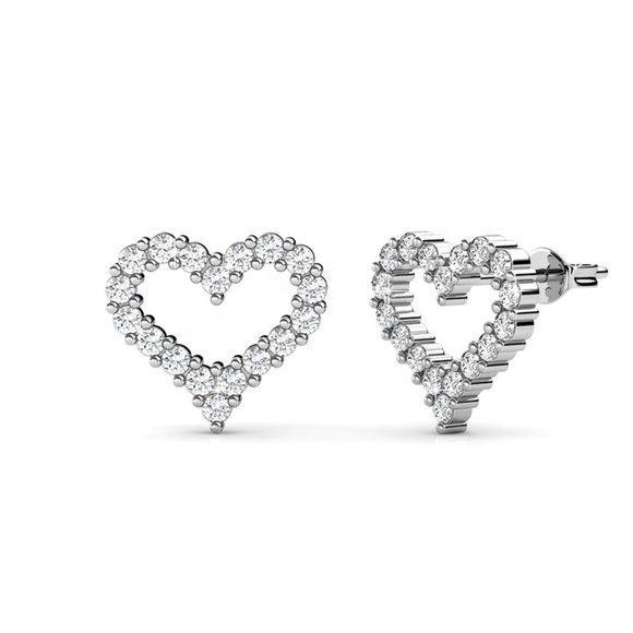 Love Heart Silver Australian Crystal Stud Earrings Valentine's‎ Day Jewelry - Picture 4 of 10